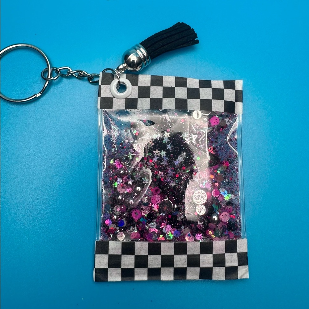 Checkered Glitter Keychain with Tassel